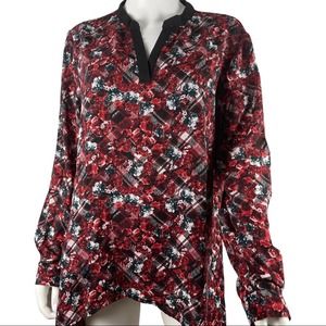 NWT NY Collection Tab-Sleeve Printed Blouse Size L